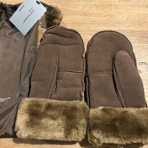 NWT BROOKSTONE "Chill Buster" Mittens Brown Water Resistant Suede w/ Lining NEW